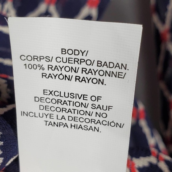 Lucky Brand Diamond Pattern Peasant Top Beaded Navy Red White Size XS - Picture 9 of 11